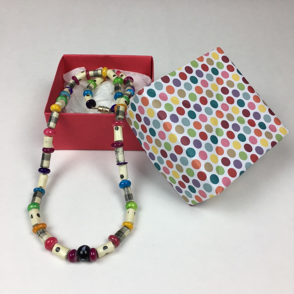 Handmade Paper Bead Necklace w/ Glass Beads